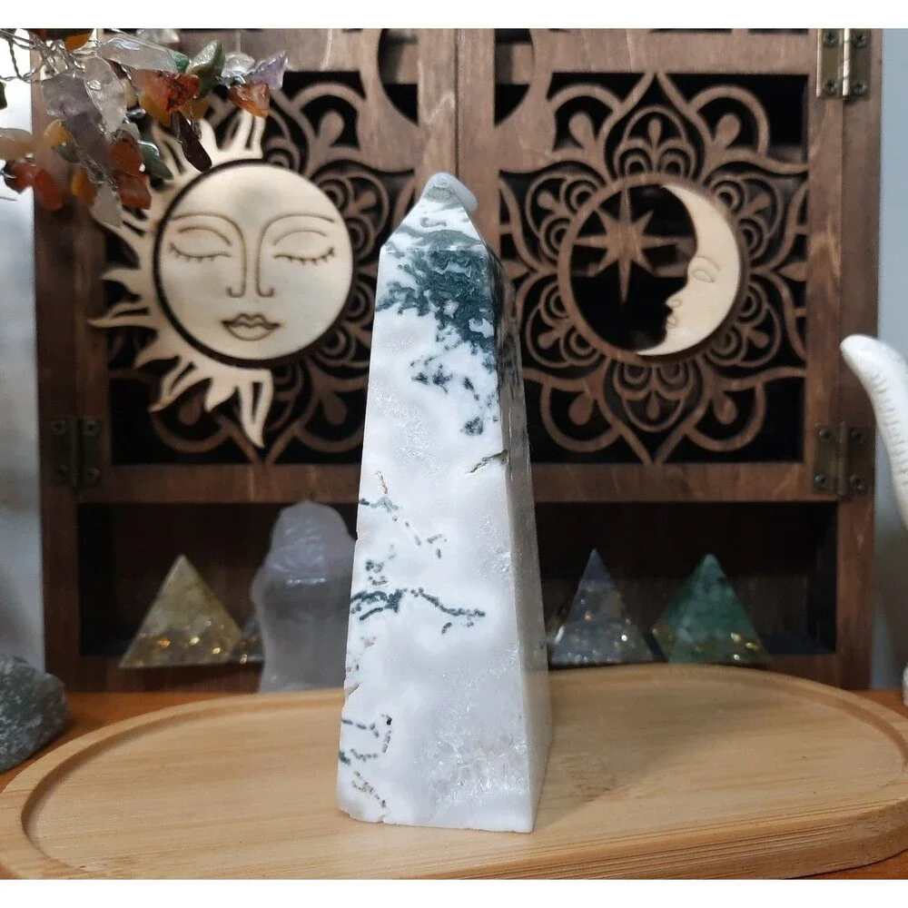 Druzy Moss Agate Crystal Tower